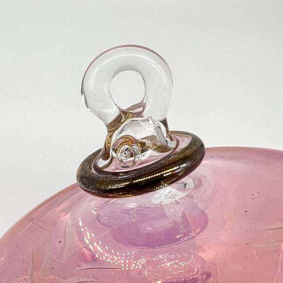 VTG Egyptian Museum Hand Blown Glass Ornament Teardrop 4” Cranberry/Clear Etched - Picture 10 of 12